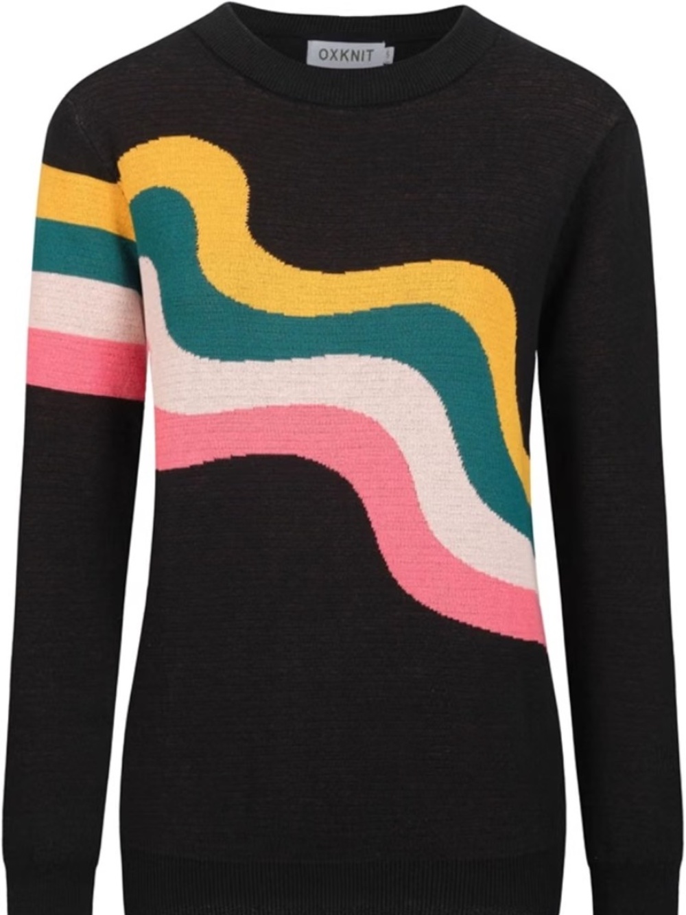 Oxknit 1960s Retro Colorful Wavy Stripes Crewneck Casual Knitted Tops sweater